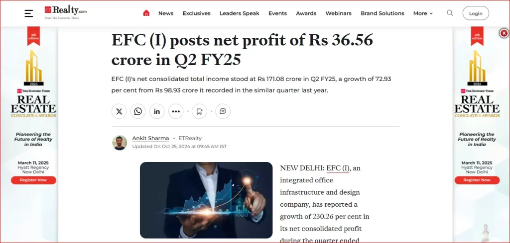 EFC (I) posts net profit of Rs 36.56 crore in Q2 FY25